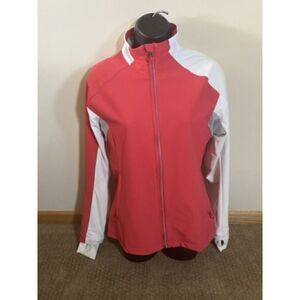 Salomon Womens Red White Fleece Jacket Grey Sz M Full Zip Ladies Ski Cycling